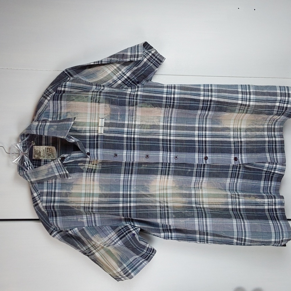 Dragon BTR| Black White Plaid Distress Pocket Shirt Button Down Edgy Punk XL